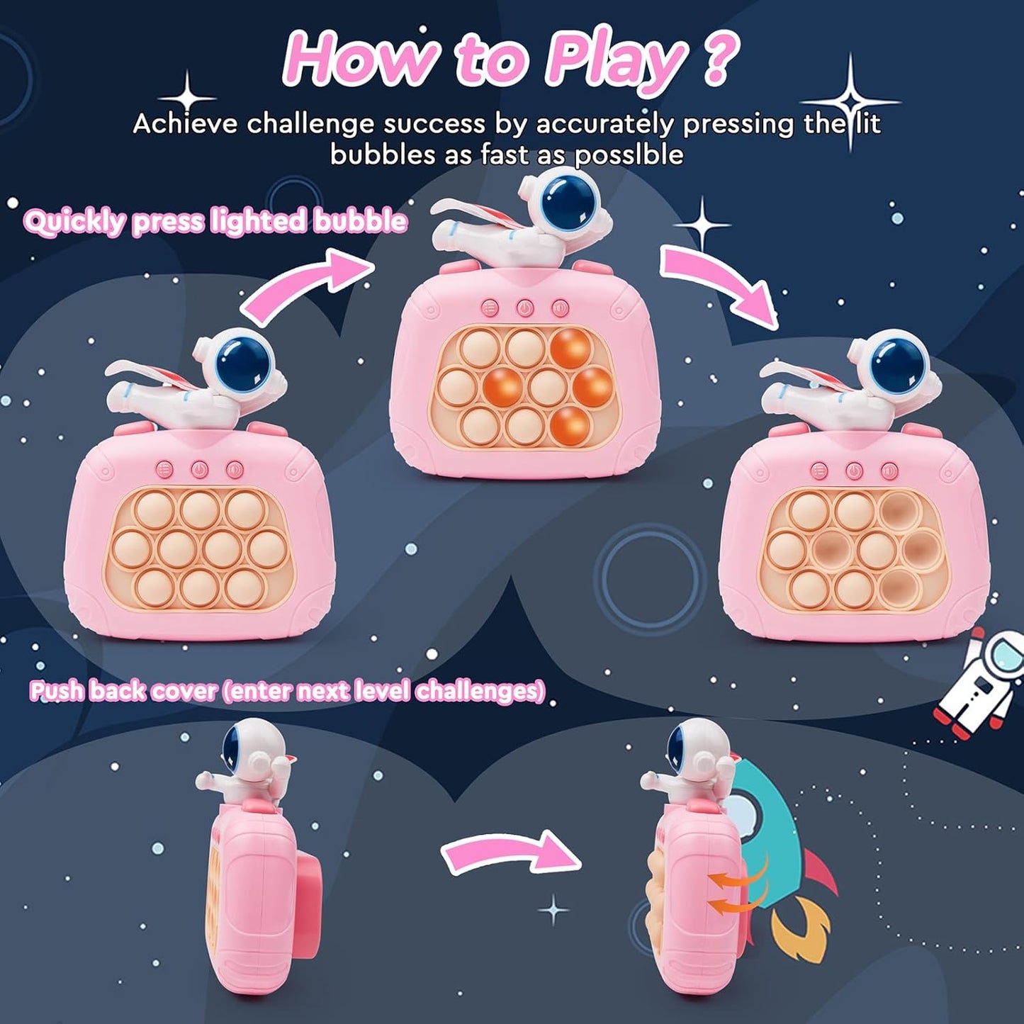 Fast Push Bubble Game, Handheld Fidget Light Up Toys for Kids Adult, Push Sensory Toys, Stress Relief Pop Puzzle for Boy Girl