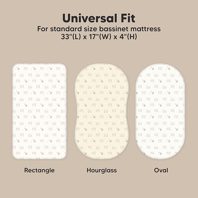2-Pack Organic Bassinet Sheets for Girls, Boys - 100% Cotton Bassinet Mattress Sheets Compatible with Halo Bassinest Swivel Sleeper, Graco, Baby Delight, Chicco, Fitted Bassinet Sheets (Bumble Bear)