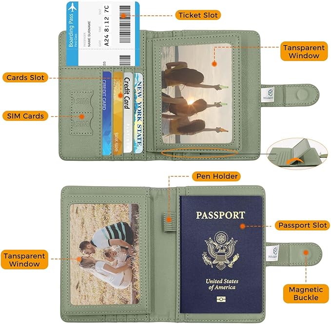 Melsbrinna Rfid Passport Holder for Travel women/Men, Cute Passport Wallet Rfid Blocking Card Slots, Rfid Passport Cover/CaseTravel Wallet, Passport Book Holder (1, LG GREEN)