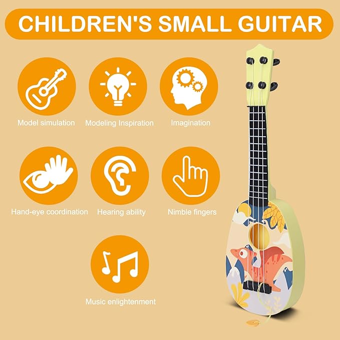 YOLOPLUS+ Kids Toy Ukulele, Kids Guitar Musical Toy,17 Inch 4 Steel Strings, with Pick, Play Early Educational Learning Musical Instrument Gift for Preschool Children (Yellow)