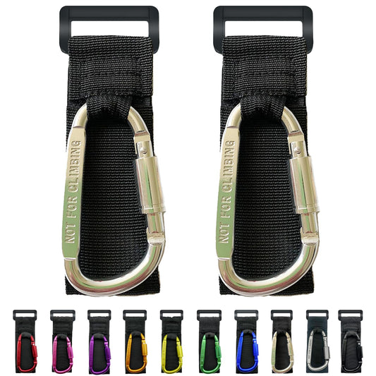 Baby Stroller Hook, Carry 30 lbs per Stroller Carabiner Clip, Adjustable Baby Stroller & Car Seat Hook for Hanging Diaper Bag, Wheelchair,Golf cart, Shopping and Pet Cart(2 Pcs Silver)