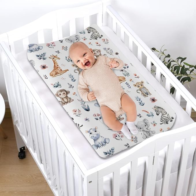 Jungle Safari Animals Boho Floral Changing Pad Covers Zoo Leopard Elephant Giraffe Zebra Hippo Monkey Baby Change Table Cover for Boy Girl Soft Stretch Fitted Diaper Changing Pad Sheet Mats 32''x16''