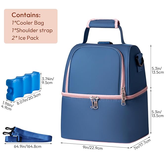 NCVI Breastmilk Cooler Bag, Breast Pump Bag with 2 Ice Pack Fits 6 Bottles, Double Layer Breast Milk Cooler Travel Bag Baby Bottle, for Travel, Nursing Mom Daycare, Work, Picnic (SkyBlue)