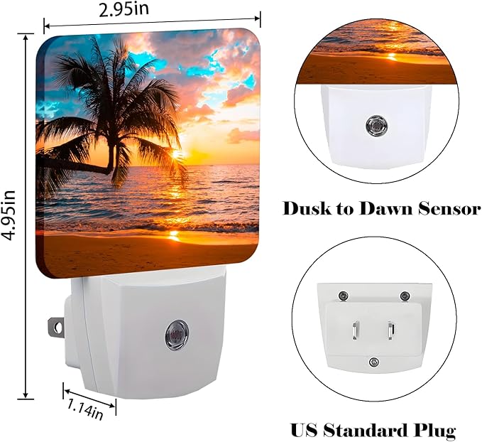 Summer Sunshine Beach Night Light,Plug Into Wall Decor for Stairway,Hallway,Kitchen,Dusk to Dawn Sensor Nightlights for Boys/Girls/Women/Men Room Gifts