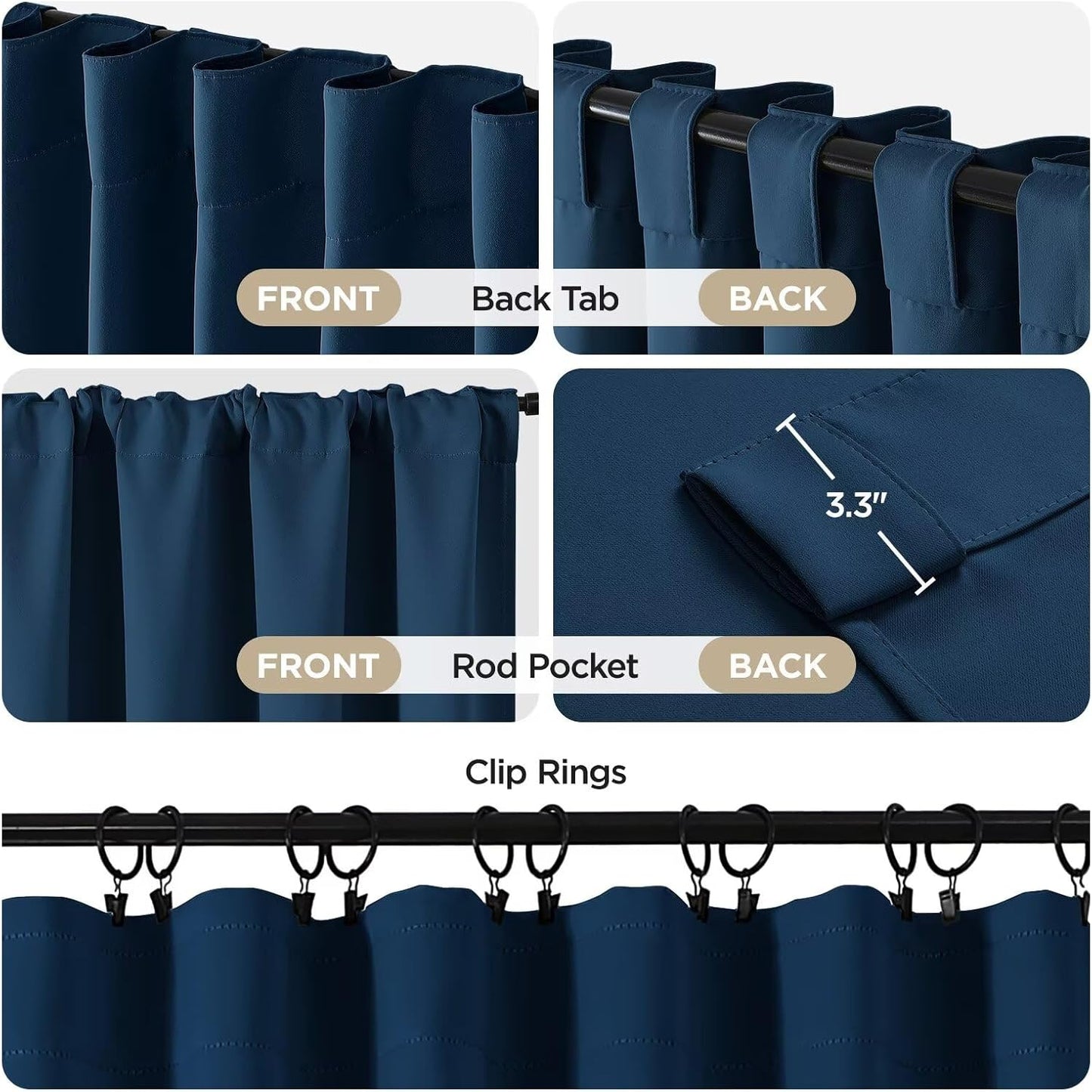 Joydeco Blackout Curtains 96 Inches Long, Thermal Insulated Black Out Curtains 2 Panels Set for Bedroom, Room Darkening Drapes for Living Room Window (W37 x L96 Inch, Navy Blue)