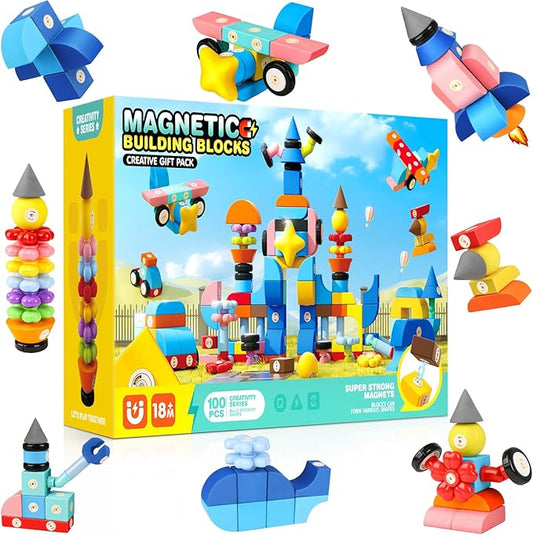 Joyfresh Foam Magnetic Blocks for Toddlers, 100pcs,Big Building Block for Kids 2 3 4 5 Years Old, Soft EVA Blocks Toys Gifts for Boys Girls