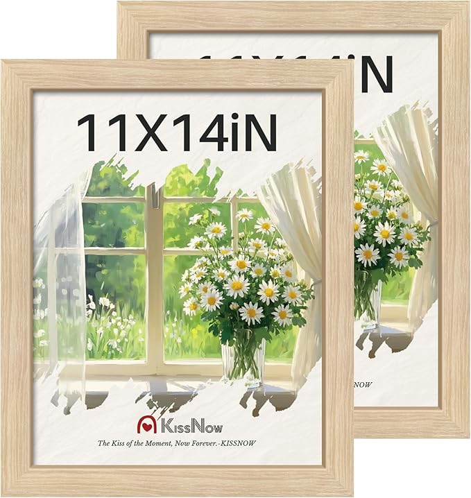 11x14 Picture Frame set of 2, Natural Oak Wood Poster Frame, Wall Hanging