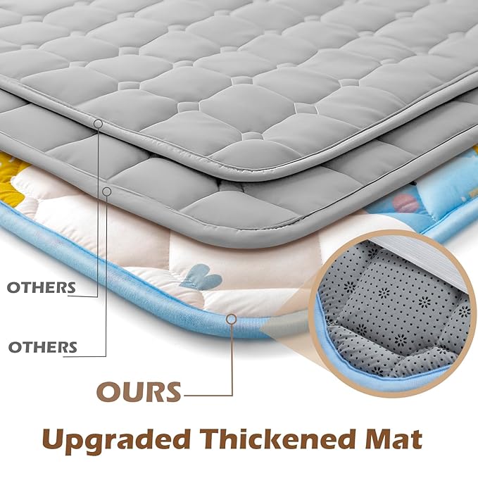 50x50 Playpen Mat, PIGLOG 0.8 Inch Thick Foam Baby Play Mat for Floor, Soft Fabric Cushioned Play mat for Babies，Washable Non-Slip Playmate for Baby, Infants & Toddlers（Grayish White）