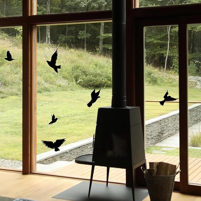 Anti-Collision Large Black Bird Shape Window Clings - Prevent Bird Strikes Double-Sides Window Stickers Decals for Glass Windows & Doors 16 Pieces in Total