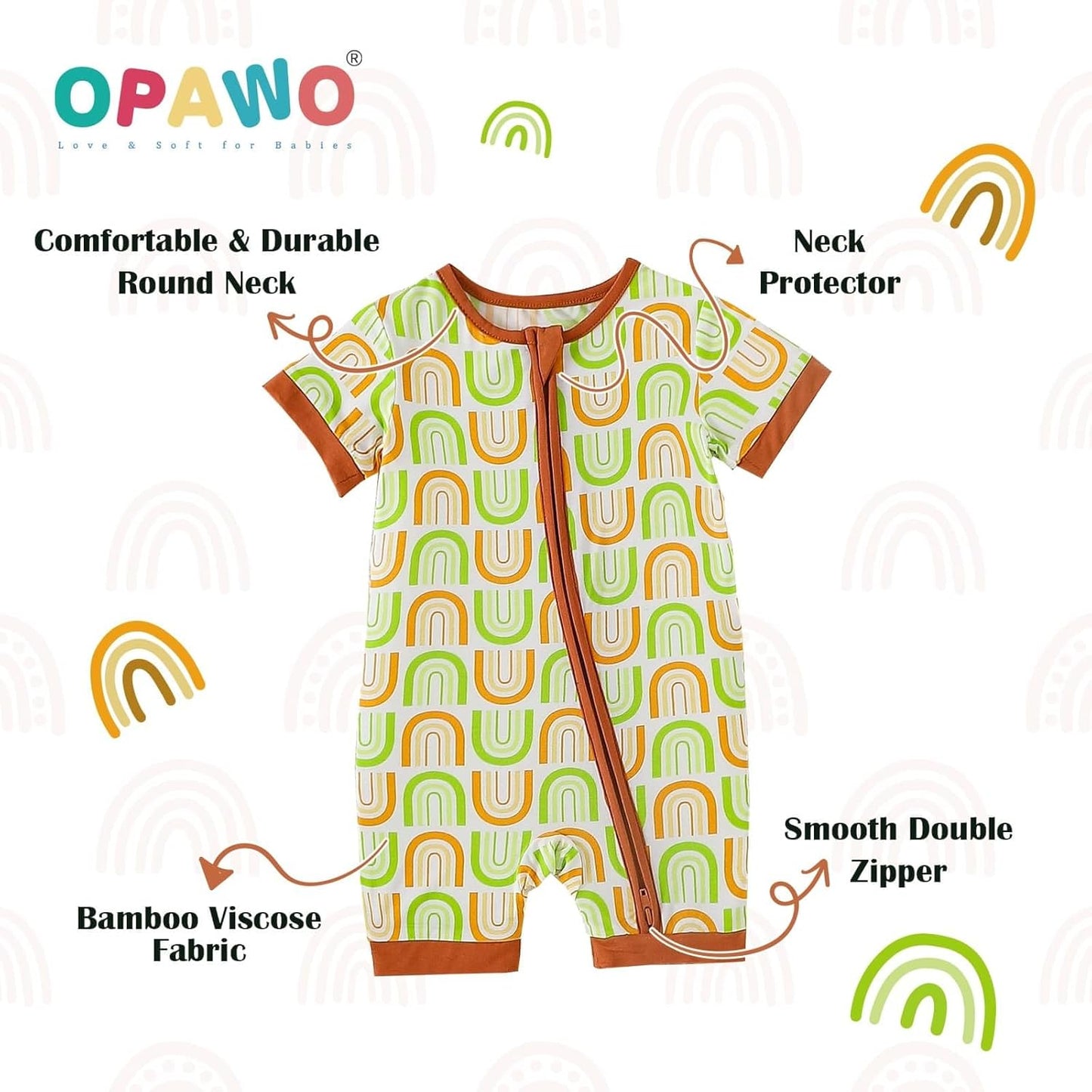 OPAWO Bamboo Baby Pajamas 3 Pack, Double Zipper Bamboo Sleepers for Baby Boy Girl Romper, Toddler Summer Clothes Outfit 0-24M