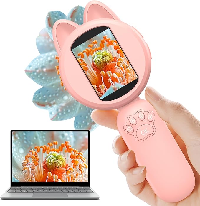 100X Handheld Microscope with 2" LCD Screen, Magnifying Glass for Kids with 8 LED Lights, Christmas Birthday Gifts for Children