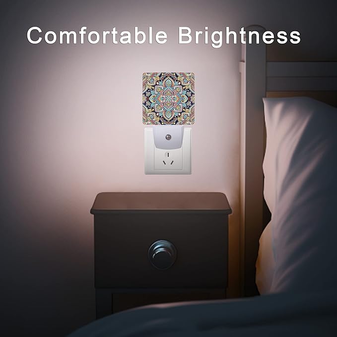 Mandala Floral Night Lights Plug into Wall Ethnic Mandala Night Light 0.5W Sleep Friendly for Boys Girls Led Night Light Dusk to Dawn Sensor Nightlight for Stairway/Hallway/Kitchen