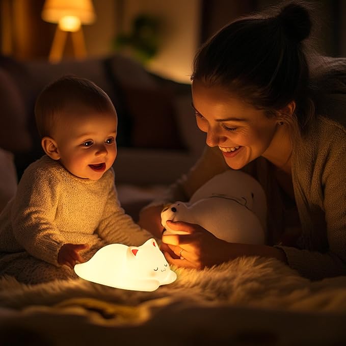 ZKLiLi Night Light for Kids Cute Cat Lamp,16 Colors+Tap+Remote+Silicone Kids Night Light,USB Rechargeable Cat Night Lights for Room Decoration
