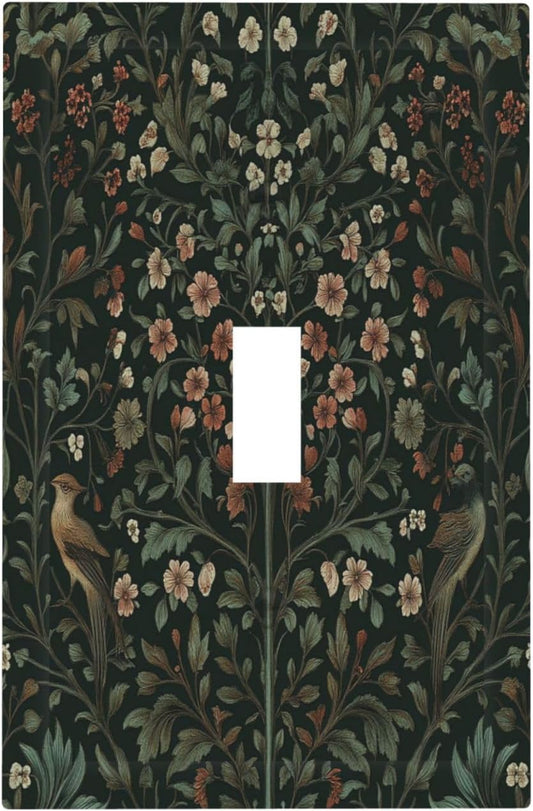Decorative Light Switch Cover Vintage Morris Colorful Flower Green Leaf 1 Gang Single Toggle Device Electrical Faceplate Switchplates Decorator Outlet Wall Plate For Bed Room Living Room