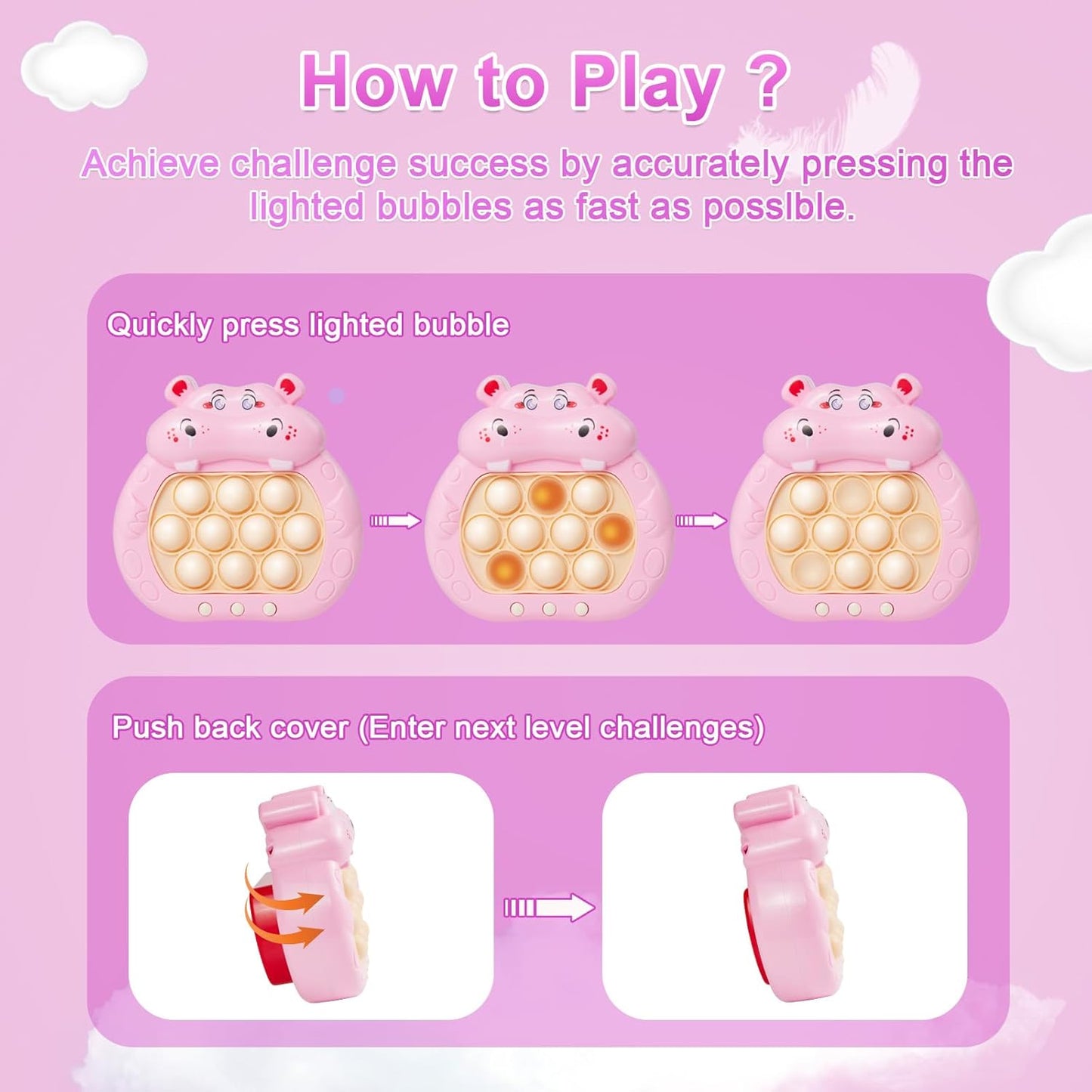 Quick Push Game 2 Pack, KAXANPI Pop Light Up Game Pop Fidget Toys, Fast Push Game Sensory Toys, Stress Relief Bubble Pop Puzzle Game Machine for Kids and Adults