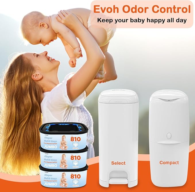 Jumbo Square Refills Disposal Bags Compatible with Diaper Genie Compact & Select Pails (Not Fit Classic),Hold Up to 810 Newborn-Sized Diapers Per Refill(3 Pack)