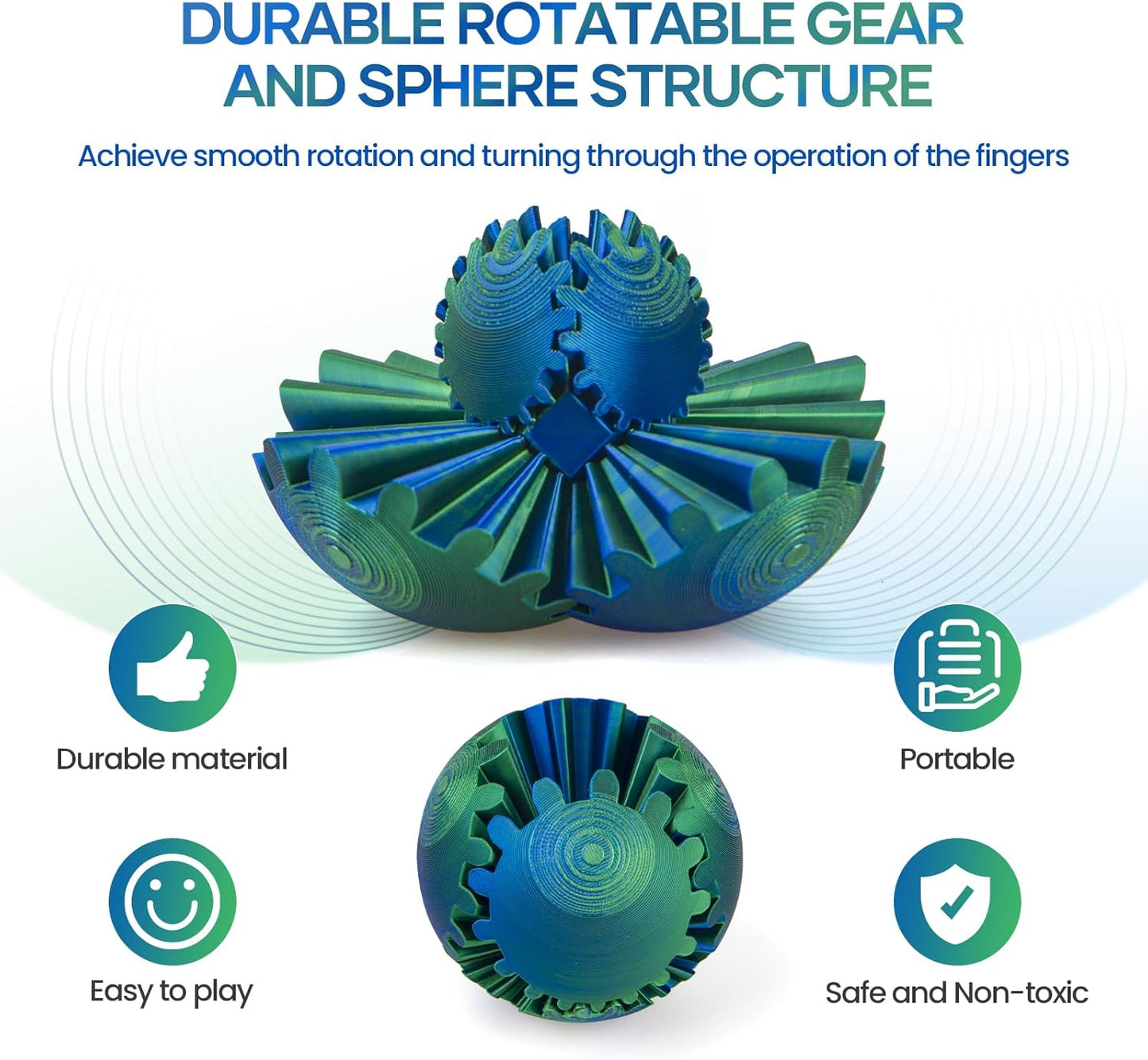 Gear Ball - 3D Printed Gear Ball Spin Ball Gear Sphere, The Steampunk Whirling Wonder Fidget Toy, Multi-Functional Gear Ball Cube Fidget Toy, Perfect for Stress and Anxiety Relaxin Desk Toy