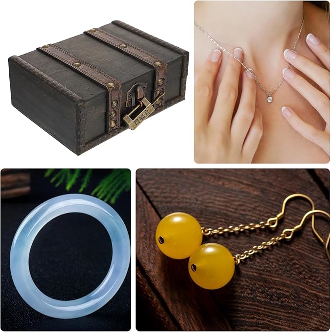 Veemoon Vintage Small Wooden Lock Box Antique Storage Case Retro Jewelry Chest Craft Collection Organizer Pirate Treasure Chest for Jewelry Cosmetics Photography Props