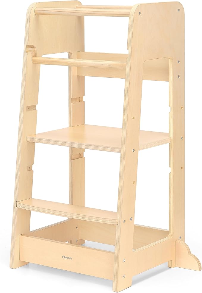 Standing Tower for Toddlers- Adjustable Height with 360° Safety Rail, Kids Step Stool with Safety Rail, Wooden Step Stool, Age 18 Months-6years