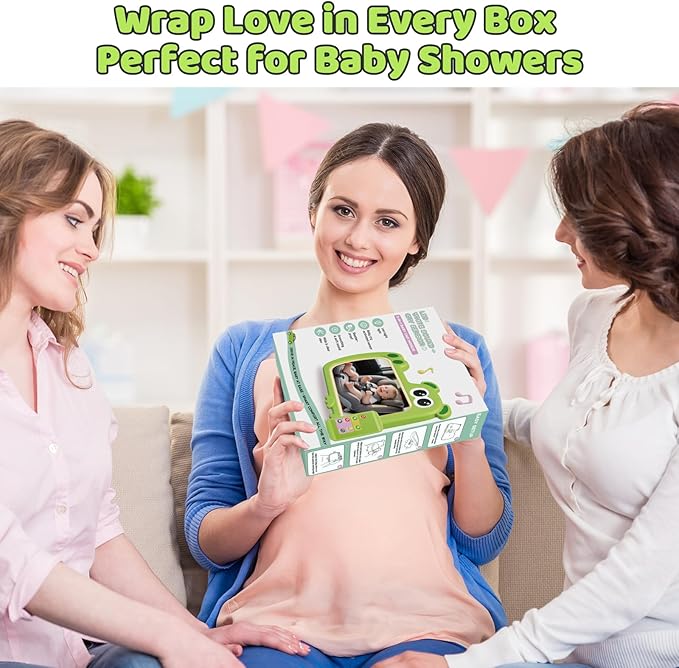 2-in-1 Baby Car Mirror with Lights & Soft Sounds, Cry Detector, Clear Night View, 360° Rotation, Shatterproof, Rear Facing Baby Car Seat Mirror with Remote Control, Perfect Baby Shower Gifts (Green)