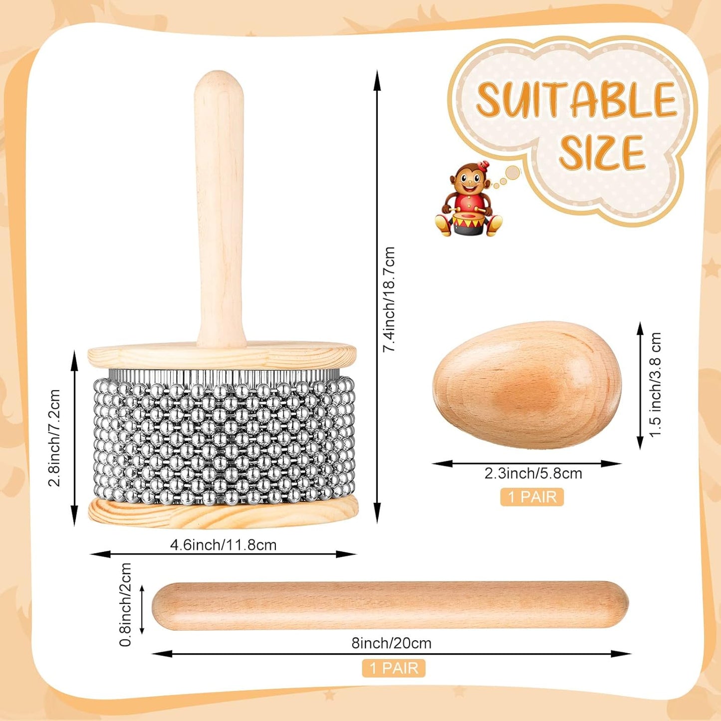 5 Pcs Cabasa Music Instrument for Baby Shower Gifts Wooden Hand Percussion Instrument Set with Stainless Steel Breads Latin Percussion Instrument Classical Wood Claves Rhythm Sticks Egg Shakers