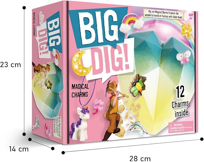 Eggbox Big Dig Magical Charms Excavation Kit (22 * 22 * 8CM) - 12 Enchanted Bracelet Charms Dig Set with Tools, Archaeology Craft Kit for Girls 8-12
