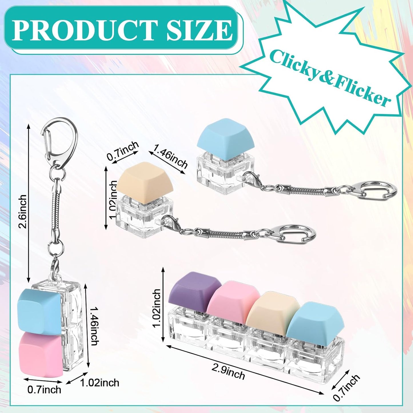 4 Pcs Keyboard Fidget Keychain Keyboard clicker Fidget Decompression Toys Keyboard Fidget Clicker Finger Keyboard Toys Stress Relief Keyboard,Keyboard Clicker for Gifts to Pass The Boring Time