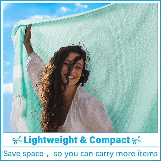 Oversized Turkish Beach Towel Blanket XXL Cotton Sandproof Towels Boho Woven Extra Large Big Sand Free Giant Throw Thick Blankets Huge Quilt XL Picnic Camping Necessities Cloud For Adult Gifts Aqua