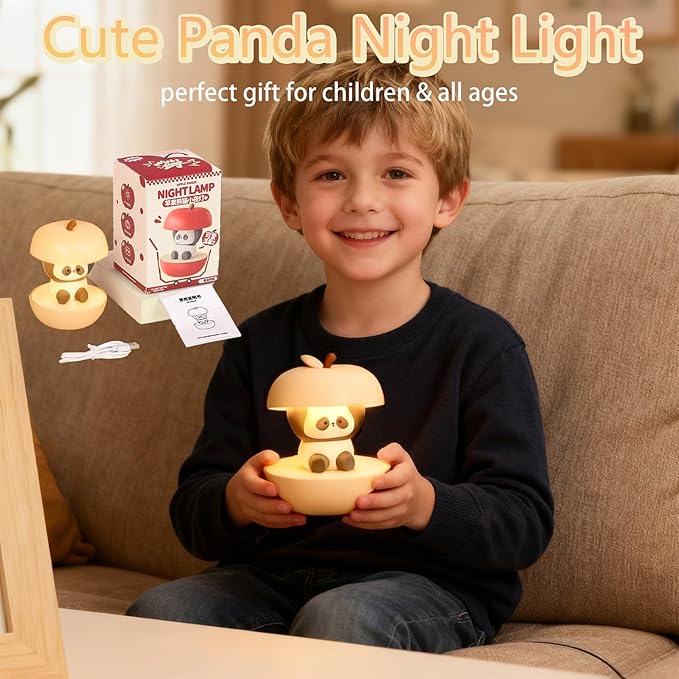Cute Panda Night Light, LED Squishy Novelty Animal Night Lamp, 3 Level Dimmable Nursery Touch Kawaii Lamp, Birthday Christmas Gifts (USB Rechargeable) (White)