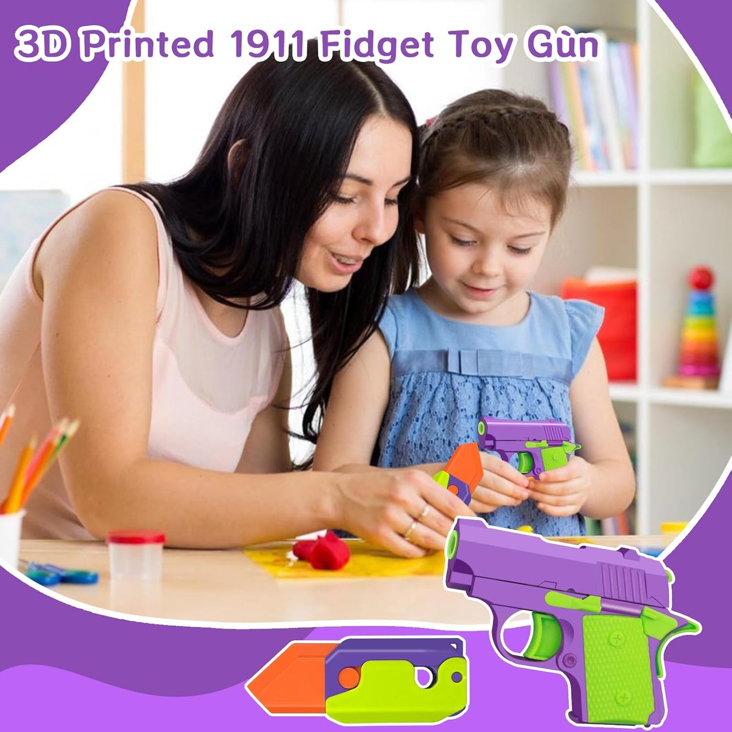 Fidget Gun Toy Set 2PCS 3D Printed Mini 1911 Fidget Gun Knife Toy Gravity Pistol Toy Adults Stress Relief Toy Sensory Toys for Kids Friends Christmas Birthday Gift