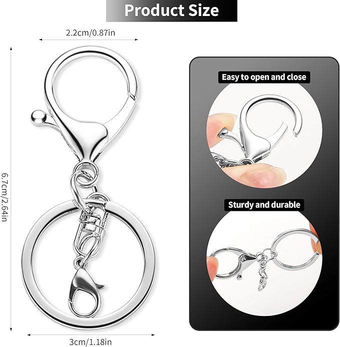 10 Pack a Set Metal Lobster Claw Clasps and Key Rings, Key Chain Accessories, Keychain Making kit for Keys, Art Crafts, Jewelry Making, Silver