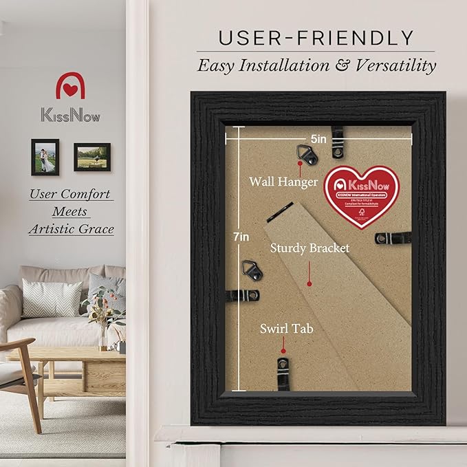 5x7 Picture Frame 2 Pack, Black Solid Wood Gallery Photo Frame, Wall Hanging or Tabletop Display