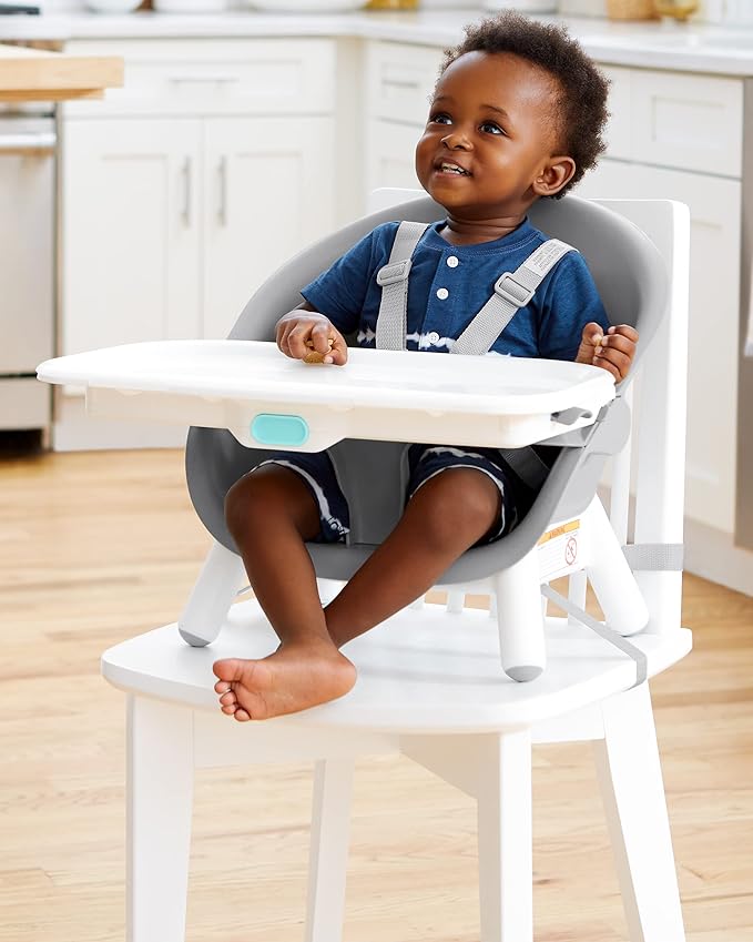 Skip Hop Baby High Chair 4 in 1 Convertible High Chair, EON, Grey/White