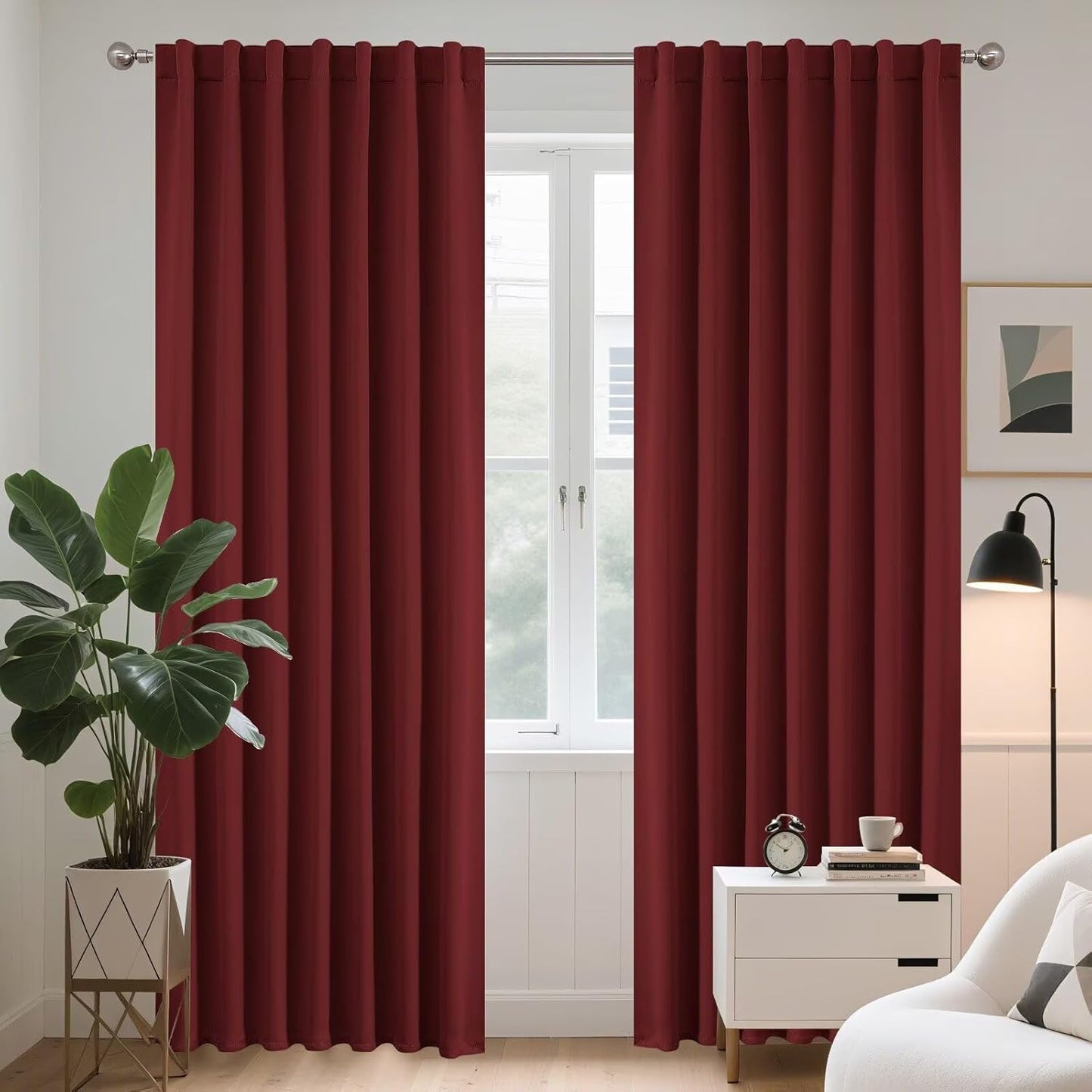 Joydeco Blackout Curtains 96 Inches Long for Bedroom, Thermal Insulated Black Out Curtains 2 Panels Set, Room Darkening Drapes for Living Room Window (W52 x L96 Inch, Burgundy Red)
