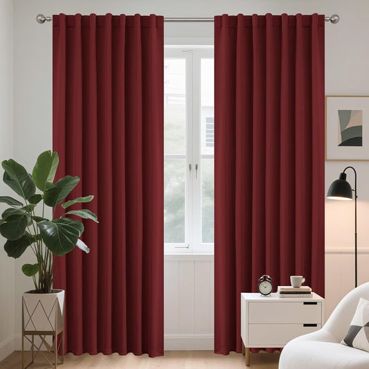 Joydeco Blackout Curtains 84 Inch Long for Bedroom, Thermal Insulated Black Out Curtains 2 Panels Set, Room Darkening Drapes for Living Room Window (W52 x L84 Inch, Burgundy Red)