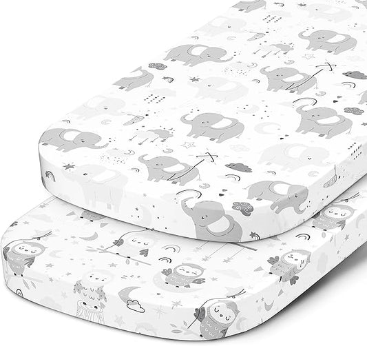 Bassinet Fitted Sheets for Chicco LullaGo Nest Portable Bassinet, Close to You 3-in-1 and Next2Me Bedside Bassinet – Snuggly Soft 100% Jersey Cotton – 2 Pack – Not for Lullago Anywhere
