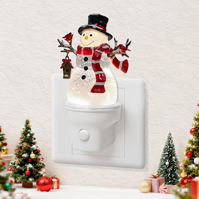 Christmas Snowman Night Light Plug into Wall Water Swirling Glitter USB Portable Christmas Decorative Night Light Decoration for Kids Adults Bedroom Kitchen Living Room Holiday Decor (Snowman)