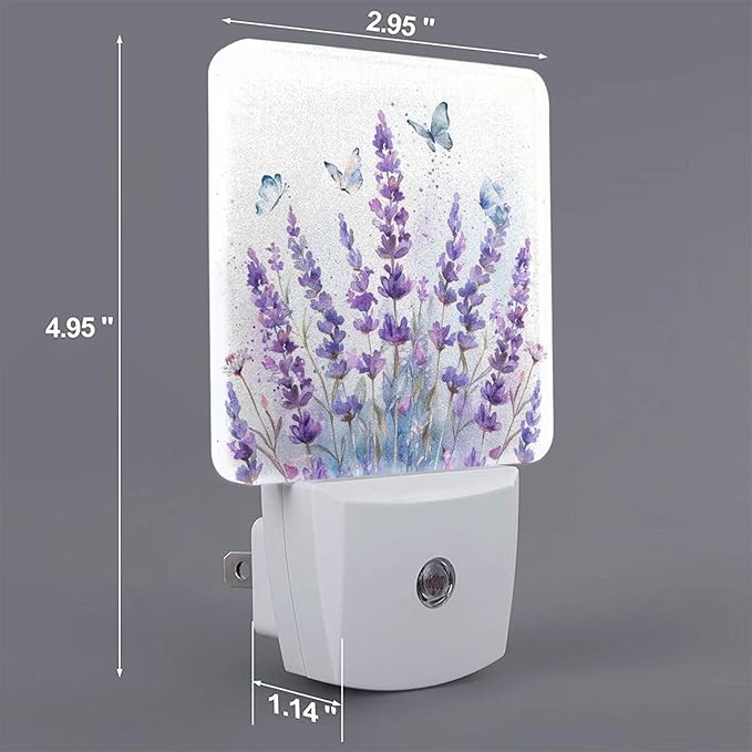 Led Night Light, Lanvender Butterfly Decorative Plug in Nightlights,with Smart Auto Dusk to Dawn Night Light for Bedroom, Kitchen, Nursery, Bathroom