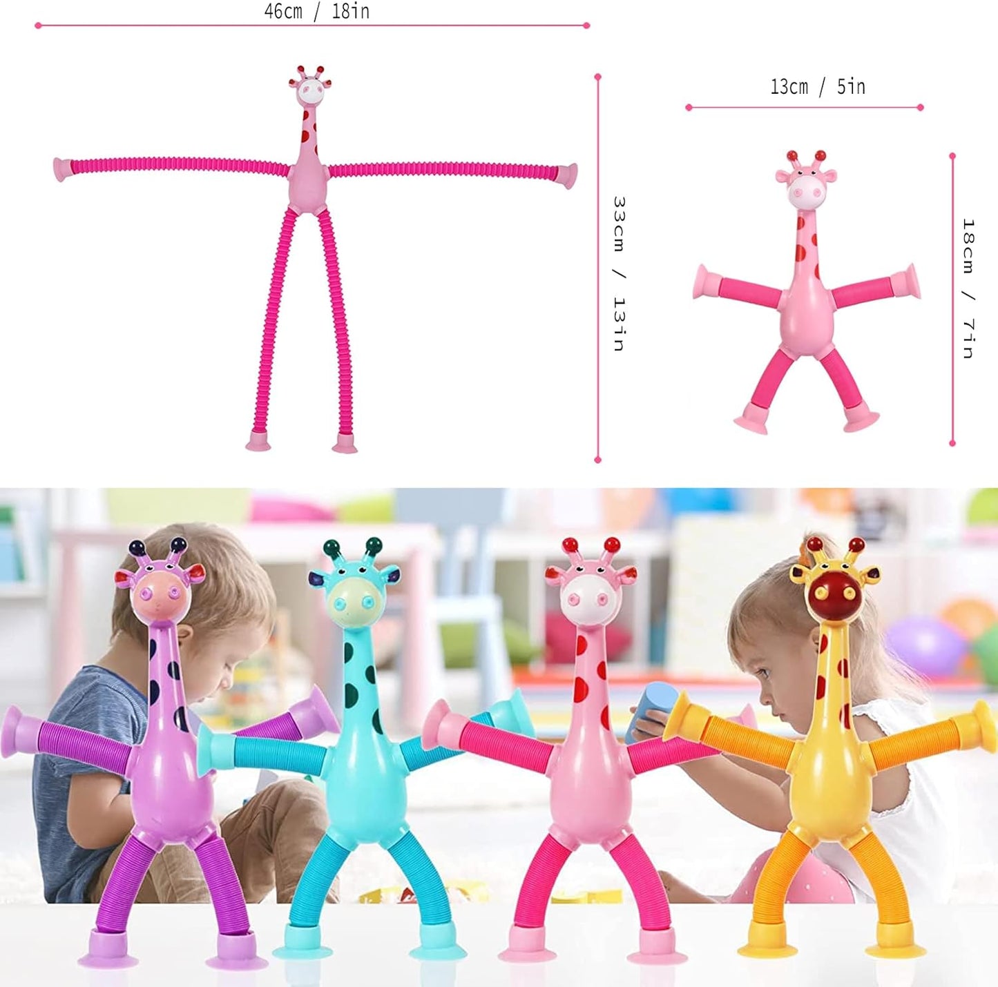 4 Pcs Telescopic Suction Cup Giraffe Toy, Funny Pop Tubes Sensory Toy for Toddlers, Educational Fidget Toys for Anxiety Kids for 3 4 5 6 7 8 9 Year Old Boys Girls