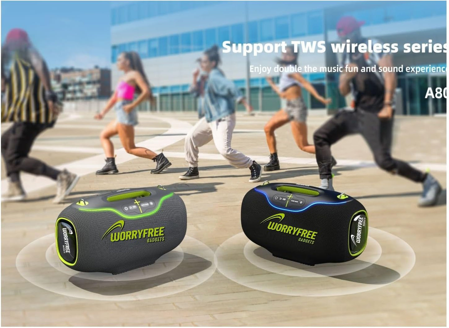 350W Wireless Bluetooth Speaker, RGB Lights, Mic with EQ & Volume Control, 10M Range (Black-A80)