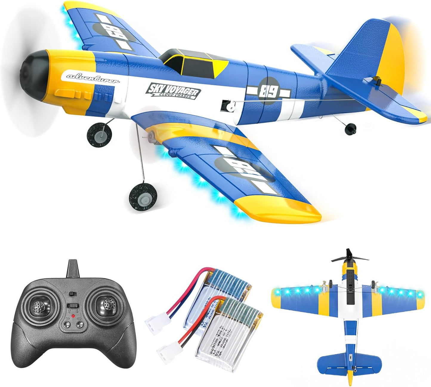 BEZGAR HQ089 RC Plane, Drones for Kids, 6-axis Gyro Remote Control Airplane, RC Helicopter, Easy Control for Beginners Toys with Colorful LED Navigation Lights