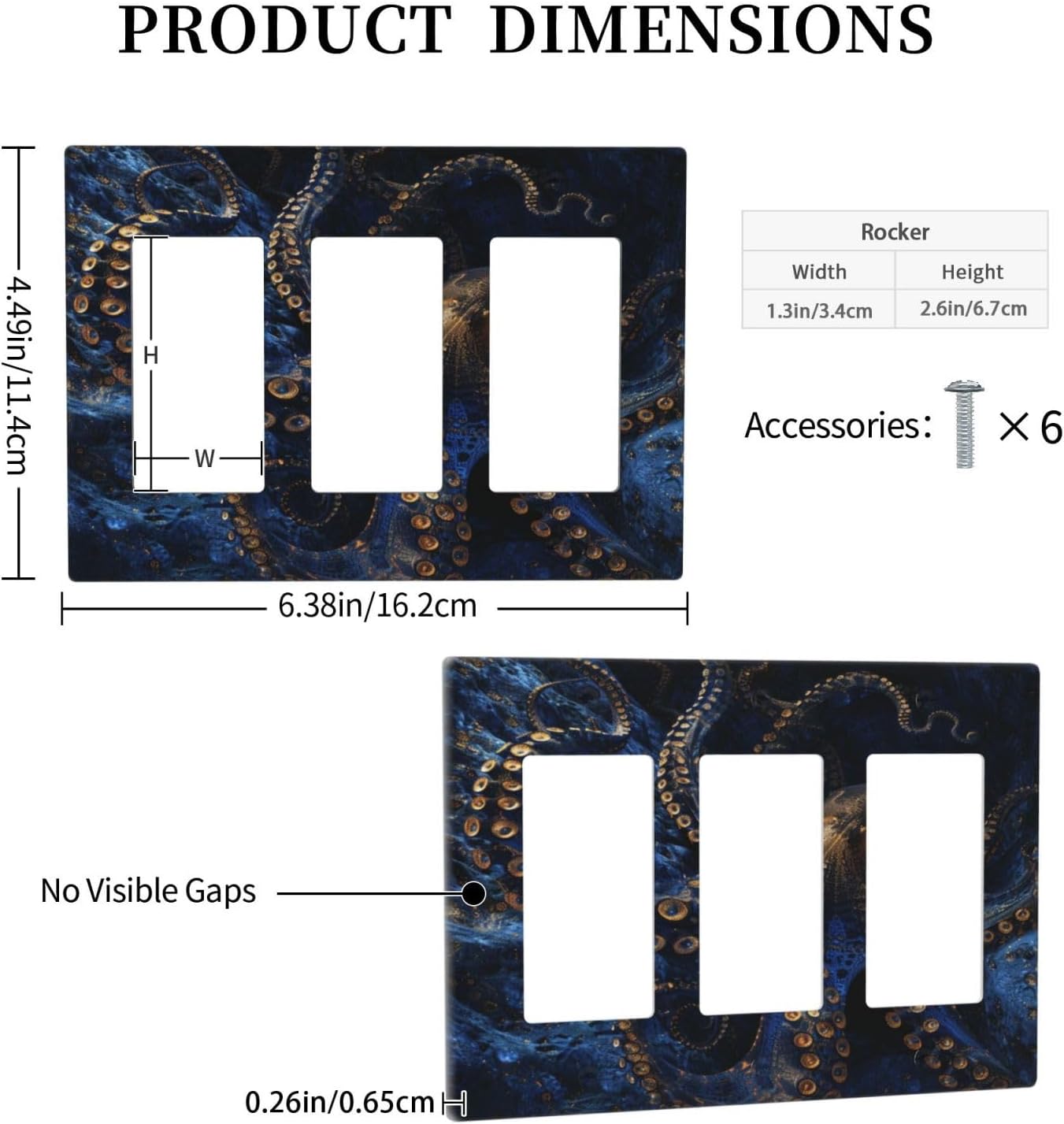 Decorative Outlet Covers Horror Night Blue Ocean Evil Octopus 3 Gang Wall Plate Triple Rocker Light Switch Cover Plate Jumbo Electrical GFCI Faceplate for Bathroom Home Decor