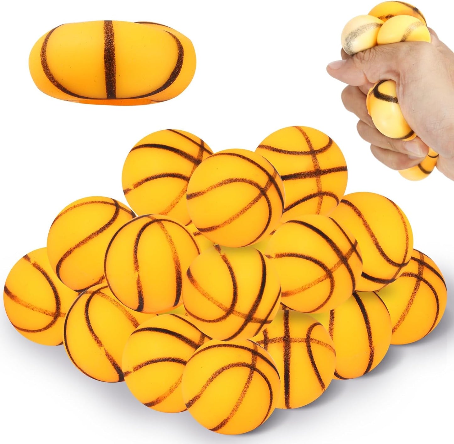 20 Pack Mini Basketball Slow Rising Stress Balls, Stretchy Fidget Ball for Anxiety Stress Relief, Party Favors Squeeze Balls for Kids Goodie Bag Stuffers