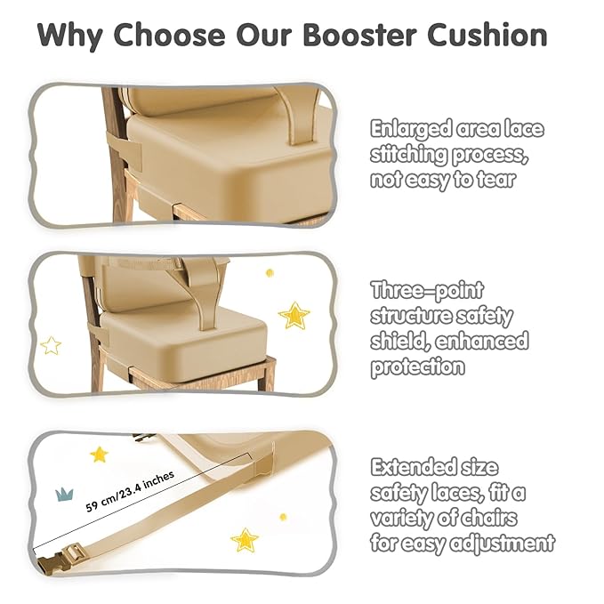 Toddler Booster Seat for Dining Table,Booster Seat for Kitchen Chair with Extended Straps,2PCS Portable with Safety Buckles,Suitable for Kids Aged 3-12 in Restaurants
