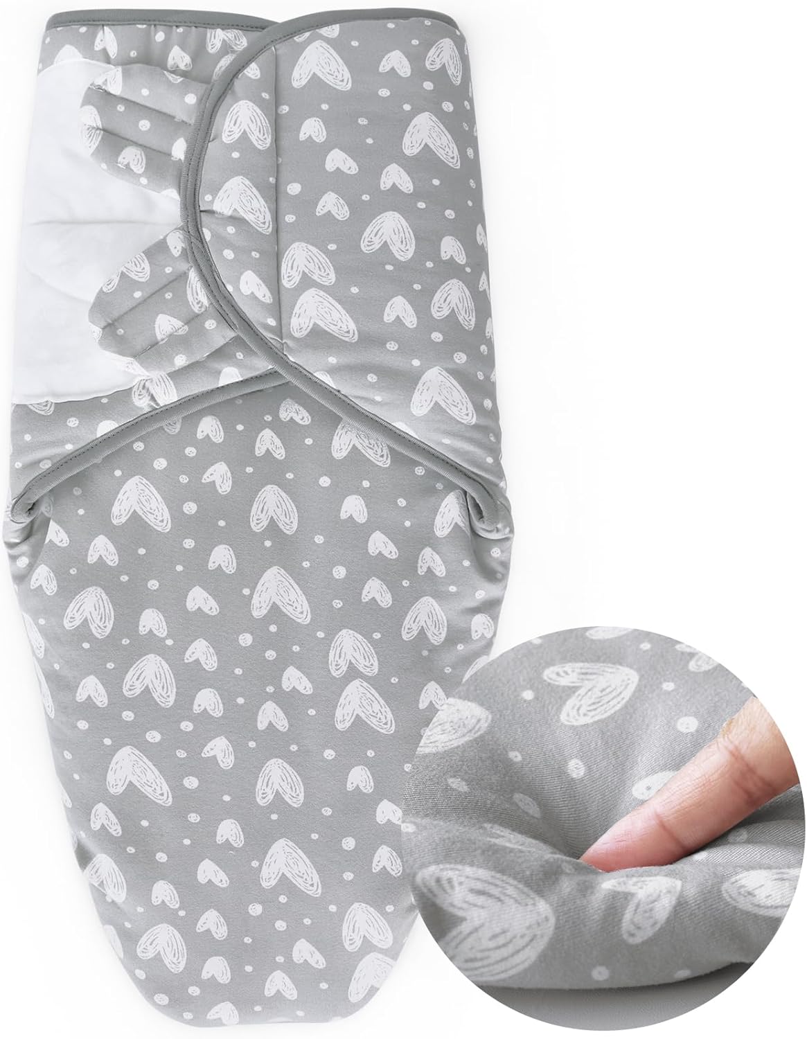 Biloban Baby Swaddles 0-3 Months for Boy Girls, Warm Quilted Baby Swaddle, Newborn Swaddle, Adjustable Swaddle Blanket, Lovely Grey Hearts, 1 Pack