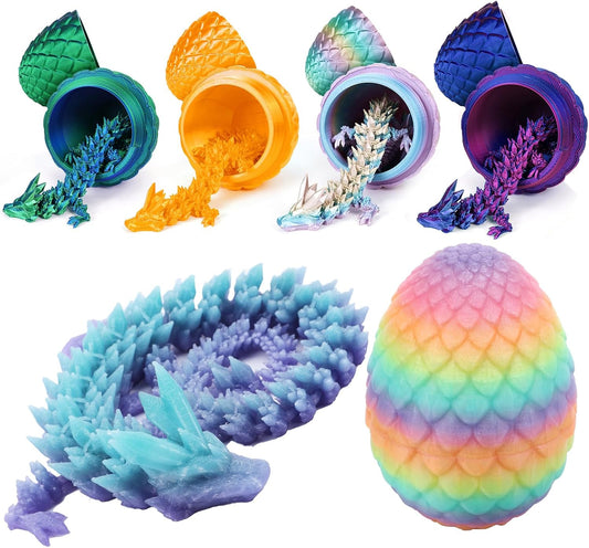 3D Printed Dragon Egg,Dragon Eggs with Dragon Inside,Crystal Dragon Fidget Toys,Full Articulated Dragon Dragon in Egg,Adults Fidget Toys for Autism ADHD (Random Rainbow Glow-in-The-Dark)