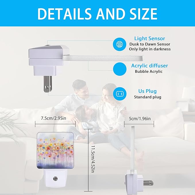 Night Light,Abstract Watercolor Floral Night Lights Plug into Wall Dusk to Dawn Sensor Led Lamp for Women Men,Led Lights for Stairway/Hallway/Bedroom,0.5W