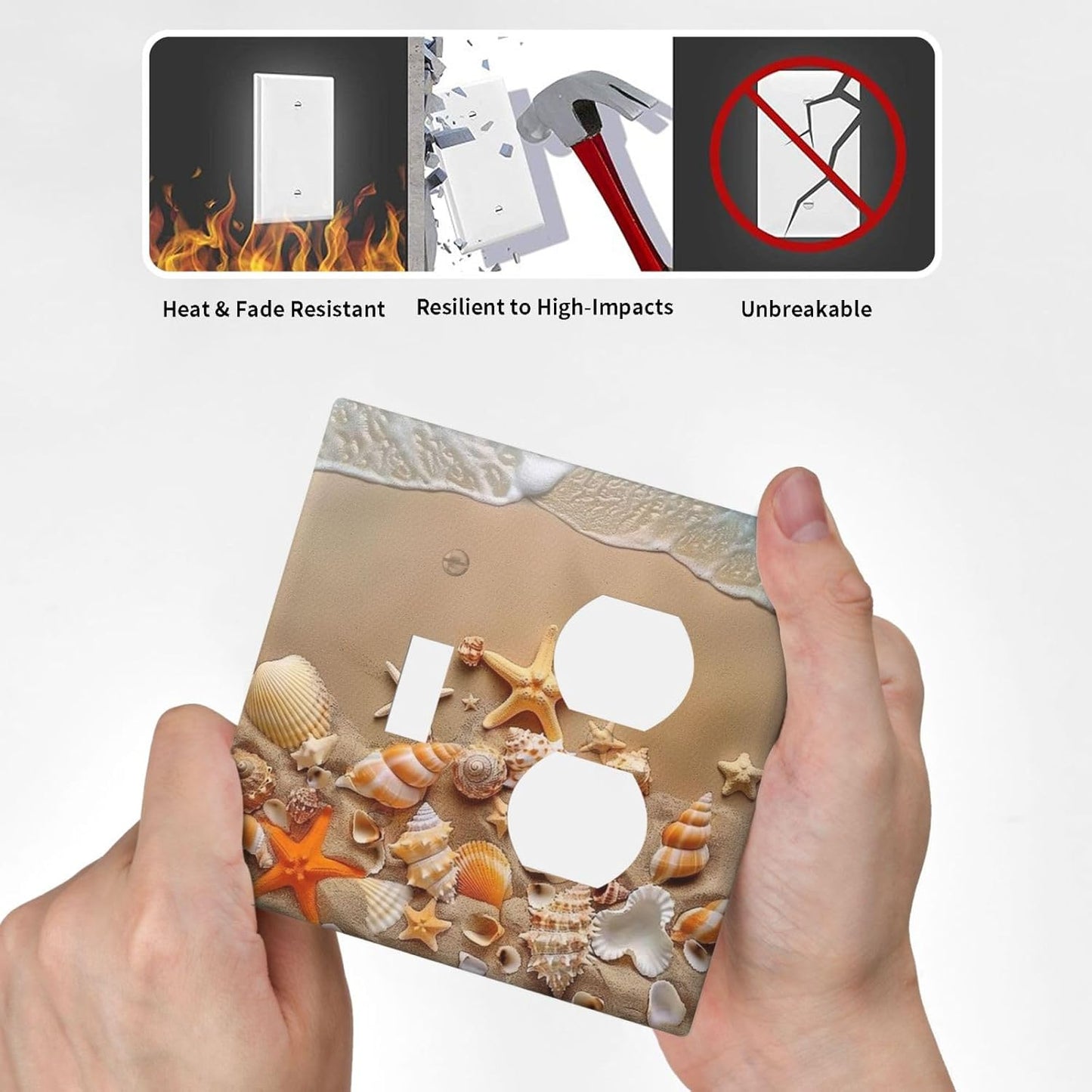 Decorative Outlet Covers Beachy Sea Ocean Seashell Starfish 2 Gang Wall Plate Cover Single Toggle Duplex Combo Two Switch Light Switch Cover Plate Jumbo Dual GFCI Faceplate