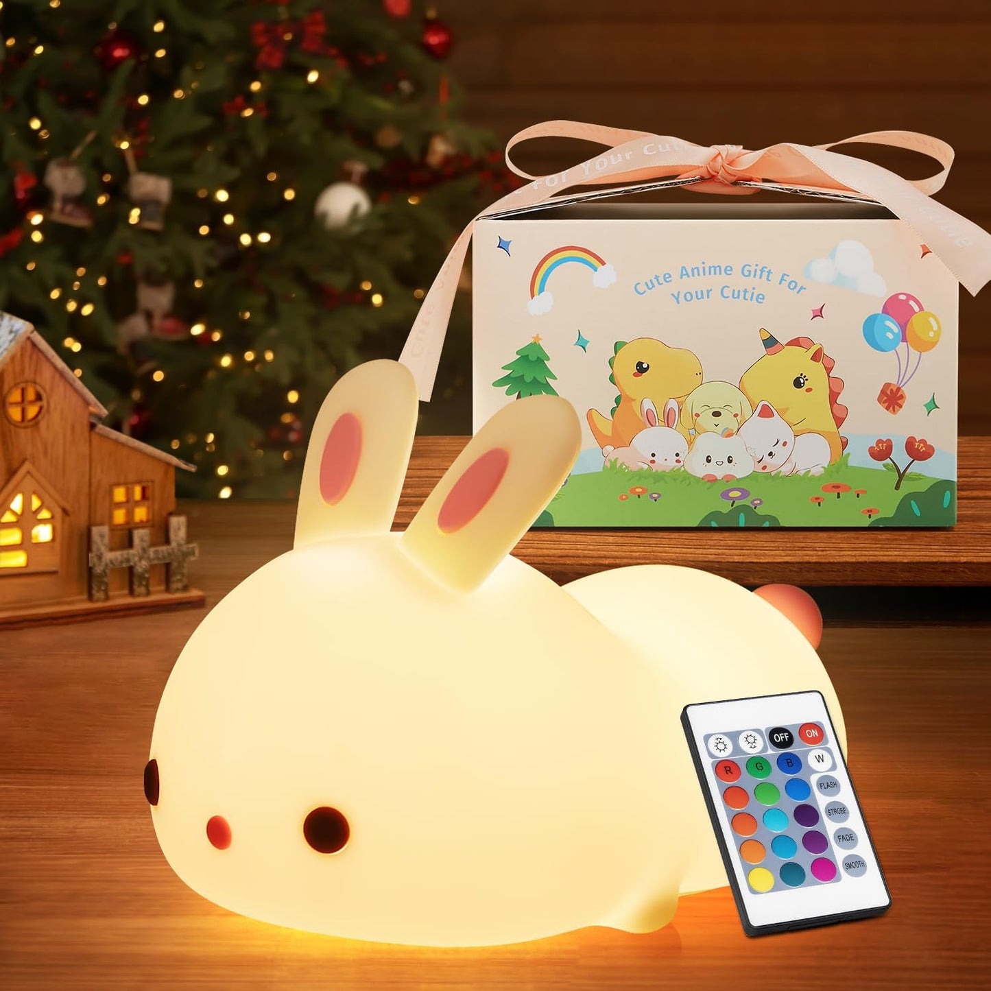 【Gifts Package】 Bunny Night Light for Kids Lamp, 16 Colors & Remote Rechargeable Kids Night Lights for Bedroom, Cute Gifts for Girls Gifts for Women
