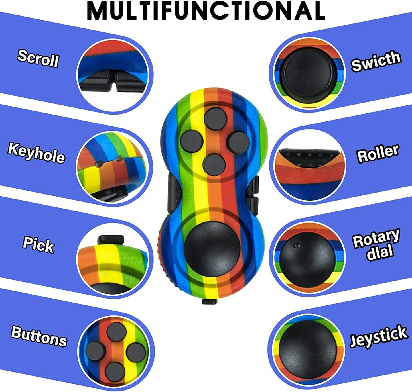 WTYCD Original Fidget Toy Game, Rubberized Classical Controller Fidget Concentration Toy with 8-Fidget Functions and Lanyard - Excellent for Relieving Stress and Anxiety